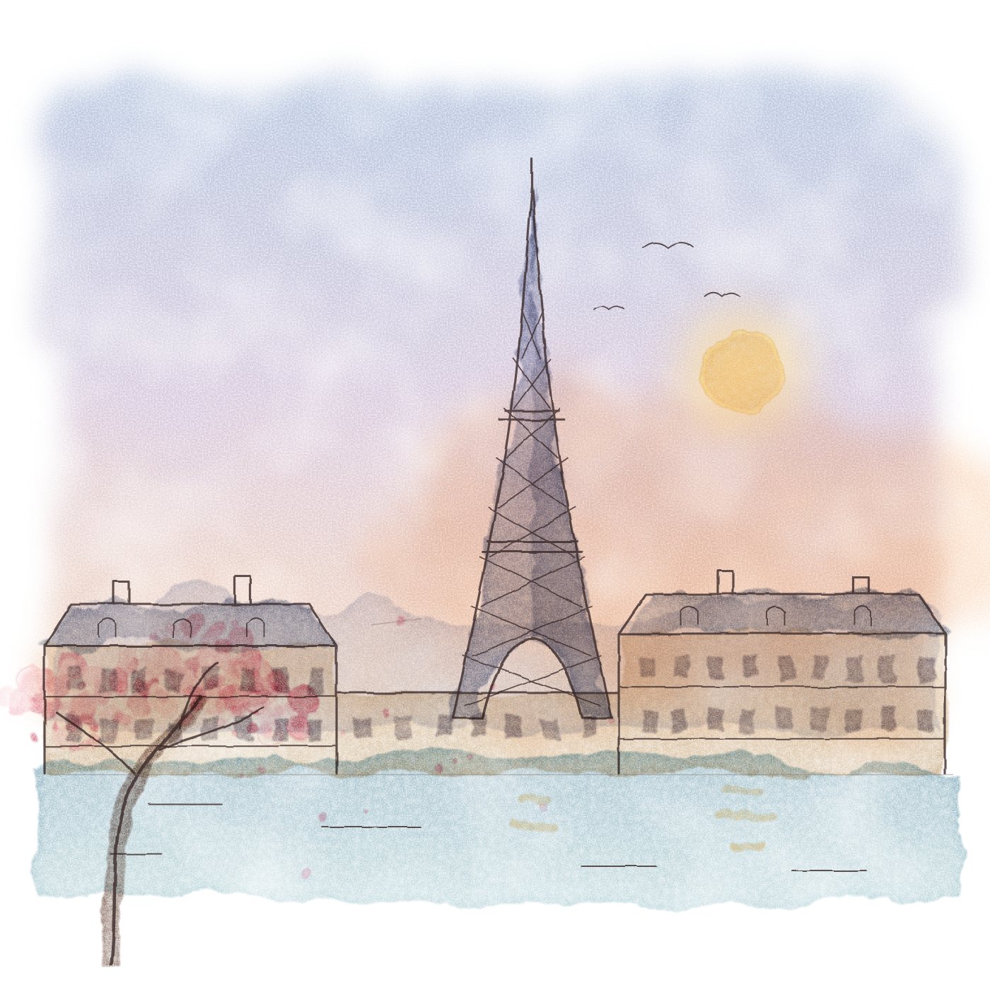 Párizs tavasszal, akvarell