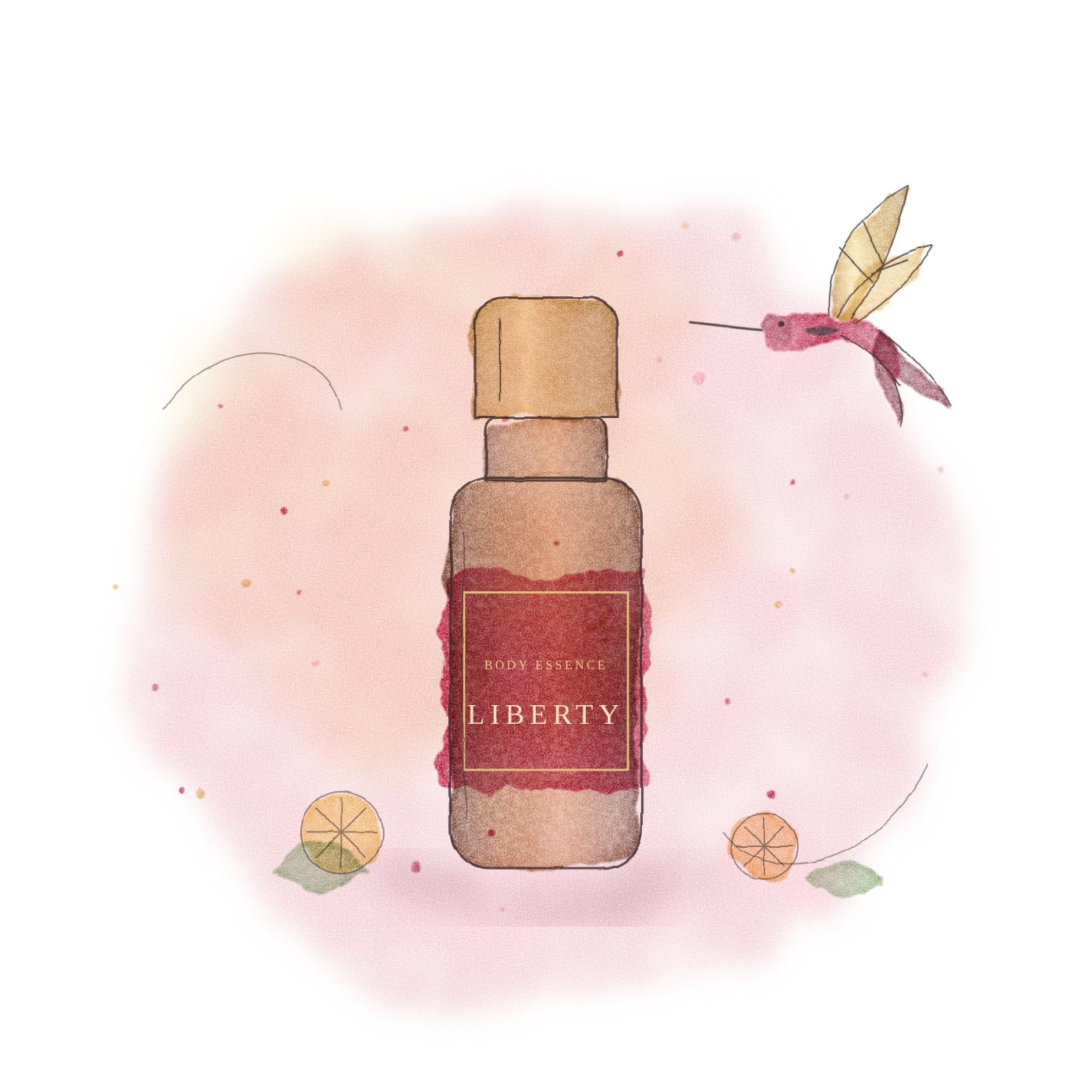 A LIBERTY üvegcse kolibrivel, akvarell